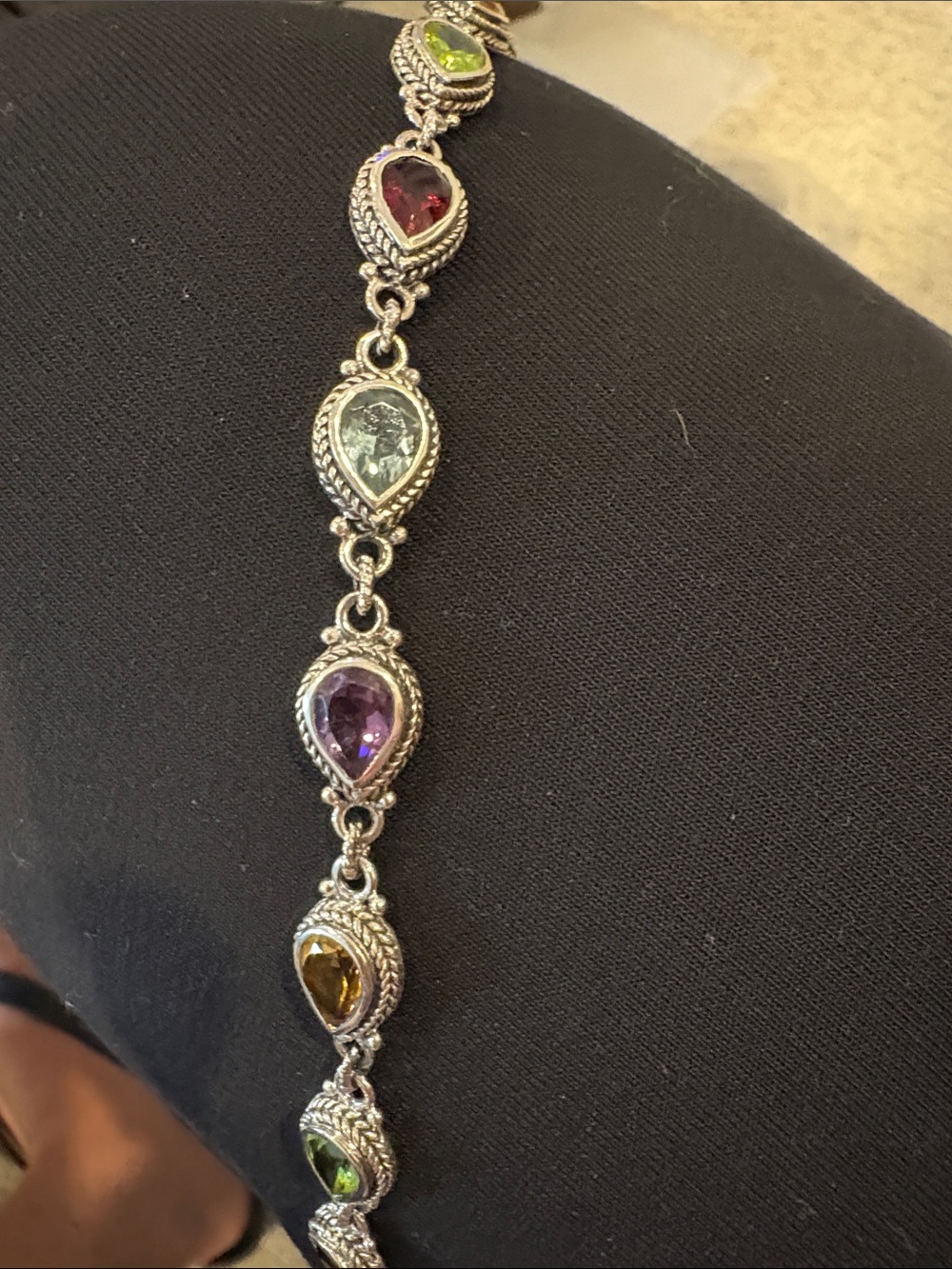 Sterling Silver Multi-Gem Teardrop Bracelet all in semi precious stones